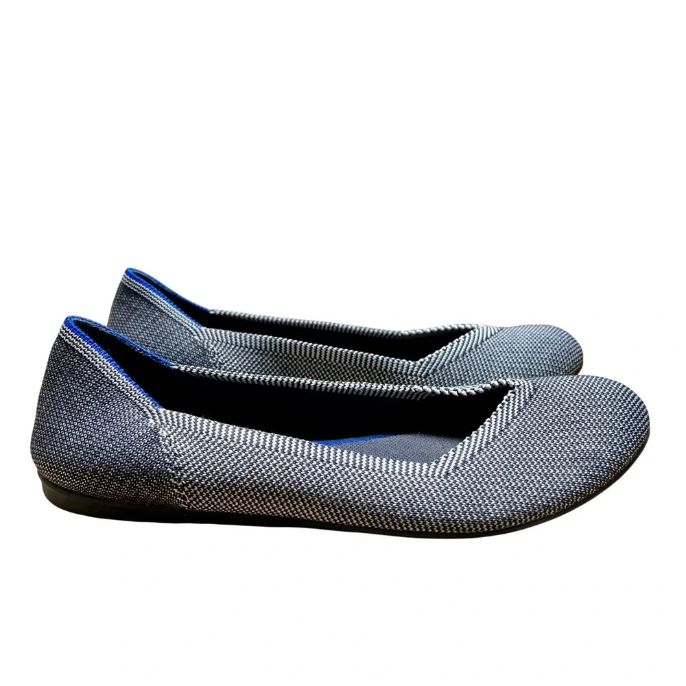 Rothys The Flat Black Herringbone Knit Ballet Flats Round Toe Women Size 8